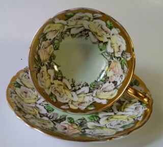 Paragon Vintage Rose Garland Green Gold Tea Cup & Saucer A 1584 Teacup