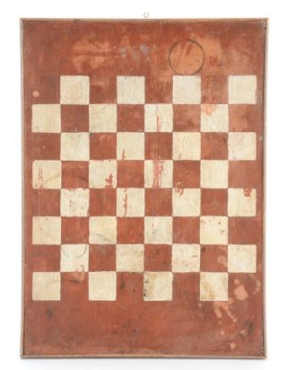 Antique Game Checker Board Old Paint Americana Repurposed