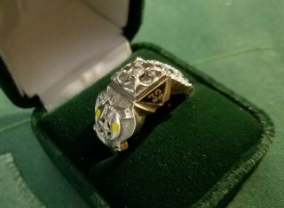 Vtg 10k Yellow & White Gold Enamel Scottish Rite 32nd Degree Masonic 5 Dia,  Ring