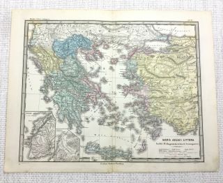 1865 Antique Map Of Greece Crete Troy Ancient Roman Empire Latin Engraving