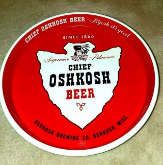 Vintage Chief Oshkosh Beer Tray Sign Tin Indian Arrowhead Wisconsin Brewing Bar