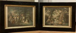 Antique Rare Pair Framed Borghese Children’s Engraving Prints Hanging Wall Art