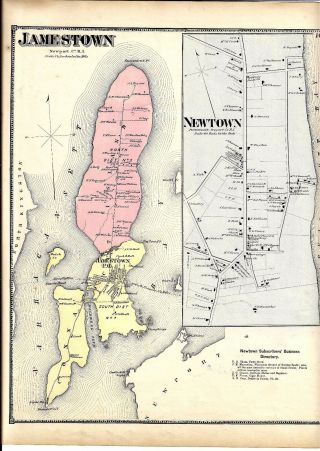 1870 Jamestown,  Ri.  Map That Has Been Removed From The Beer 