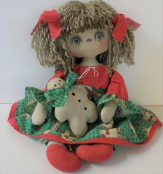 Prim Art Doll Hm Raggedy Ann Doll Country Christmas " Isabella " Gingerbread