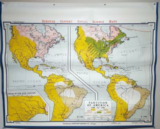 Denoyer - Geppert Partition Of America 1700 - 1763 School Wall Map 44x36 " A6 1963