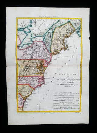 1787 Bonne & Desmarest - Rare Map: North America,  United States,  N.  & S.  Carolina