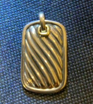 Authentic David Yurman Vintage Sterling Silver/14K Gold Cable Dog Tag.  925 2