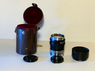 105 Mm Nikkor Lens - Vintage - F 2.  5 - F 32 - Bayonet Mount - W Leather Case And Shade