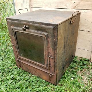 Antique Vintage Primitive Royal Glass Door Camp Oven Stove Rustic Army Military 2
