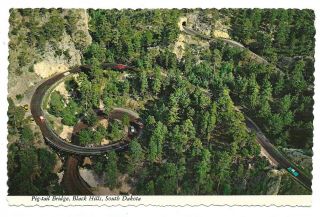 Vintage South Dakota Chrome Postcard Pig - Tail Bridge Black Hills Aerial View