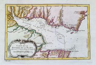 1747 BELLIN - rare map SOUTH AMERICA,  LA PLATA,  ARGENTINA,  BUENOS AIRES,  URUGAY 2