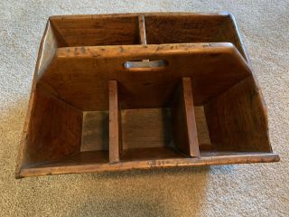 Antique Primitive Pine Wooden Utility Tote Box Carrier 5 Compartments