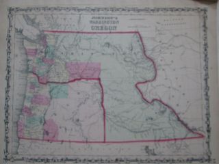 1862 Johnson Map Of Washington,  Oregon Antique B4
