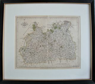 Antique Framed Map Of Surry (surrey) - By John Cary 1793 - Hand Coloured