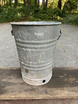 Antique Vintage Huge Galvanized Steel Milk Bucket Pail W Handle Flowers Decor