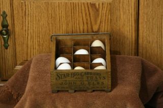Antique Vtg Primitive Star Egg Carriers Wood Divider Box/crate.  John G.  Elbs.