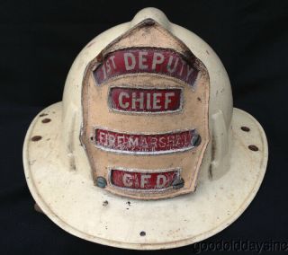 Vtg Chicago Fire Department Helmet Cfd 1st Deputy Chief Fire Marshal Leather