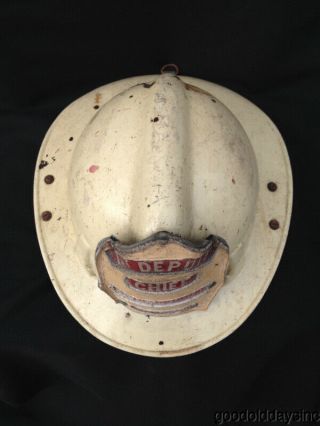 Vtg Chicago Fire Department Helmet CFD 1st Deputy Chief Fire Marshal Leather 3