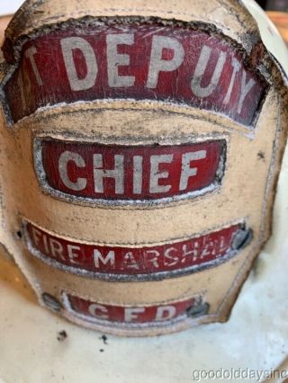 Vtg Chicago Fire Department Helmet CFD 1st Deputy Chief Fire Marshal Leather 4