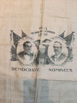 Antique 1896 William J.  Bryan Presidential Campaign Banner /Bandanna /Kerchief 3