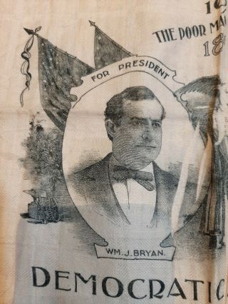 Antique 1896 William J.  Bryan Presidential Campaign Banner /Bandanna /Kerchief 4