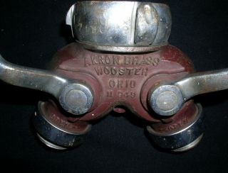Vtg Akron Brass Wooster,  Ohio Fire Hydrant Water Thief Wye Splitter 3 " X (2) 1.  5 "