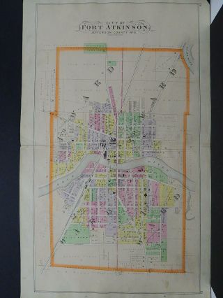 Wisconsin Jefferson County Map 1899 City Of Fort Atkinson Dbl Pg/side K19 12