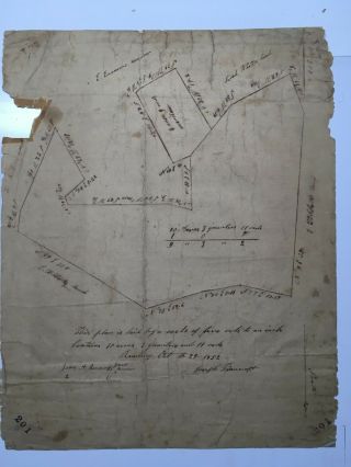 Rare Hand - Drawn 1852 Joseph Bancroft Plan Of Land In Reading,  Mass.