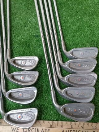 Ping Eye 2 Plus,  Red Dot Iron Set 3 - Pw Sw Golf Clubs Stiff Steel Usa Vtg Rh