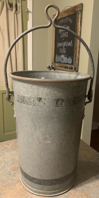 Antique Vintage Galvanized Metal Well Water Bucket With Bale