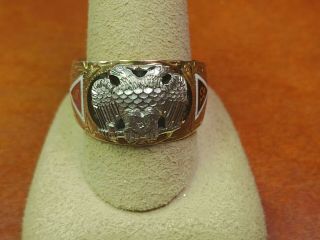 Vintage 14k Yellow Gold 32nd Degree Double Headed Eagle Masonic Ring Size 12