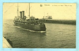 Vintage,  " Ville De Liege ",  Ostende,  Le Chenal Et La Malle,  Ship Loaded W/ Folk