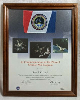 Sts - 91 Phase - 1 Mir - Flag Flown In Space - Discovery Shuttle - 1998 - 11x14 Framed