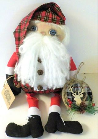 Prim Art Handmade Cloth Doll Christmas Roly Poly Santa Claus Doll