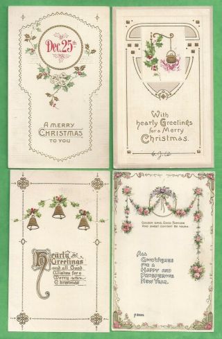 Vintage 4 Christmas,  Year,  Greetings Postcards,  Bell,  Holly,  Gfi,  One Turk’s