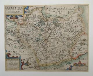 1637 Map Of Leicestershire ‘lecestriae Comitatus’ Saxton Kip