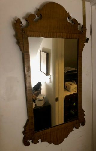 Antique Chippendale Style Tiger Maple Mirror,
