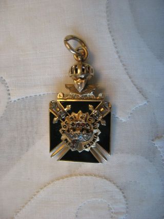 Antique Masonic Knights Templar 14k Gold Watch Fob Pendant In Hoc Signo Vinces