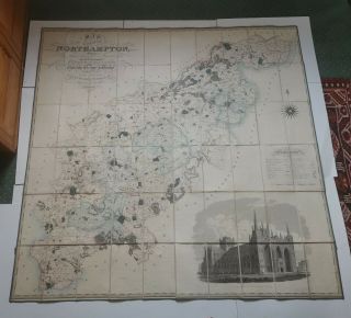 Hand Coloured 1826 Map Of Northampton By C&j Greenwood Survey 1825/26