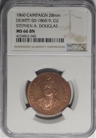 1860 Stephen Douglas Political Campaign Medal Token Ngc Ms66 Dewitt - Sd 1860 - 9