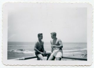 13 Vintage Photo Handsome Swimsuit Soldier Boys Men On Beach Snapshot Gay