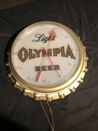 Vintage 1971 Olympia Bar Light Beer Bottle Cap Clock/sign Rare Find