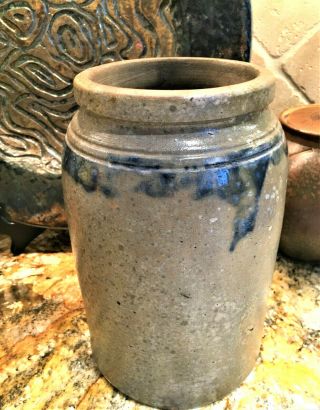 Antique Canning/storage Crock Jar Salt Glazed Gray Stoneware Cobalt Decorated Pa