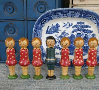Antique Toy Wood Skittles Little Girls And Boy