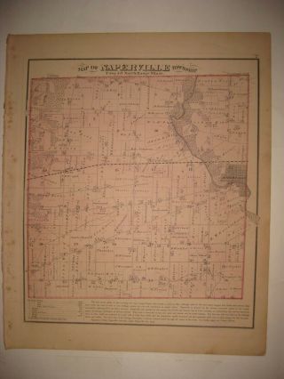 Vintage Antique 1874 Naperville Township Dupage County Illinois Handcolored Map