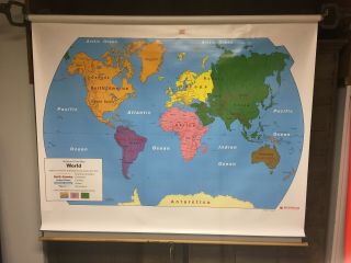 Nystrom Classroom Pull - Down Map,  Two Layer,  World & United States Markable