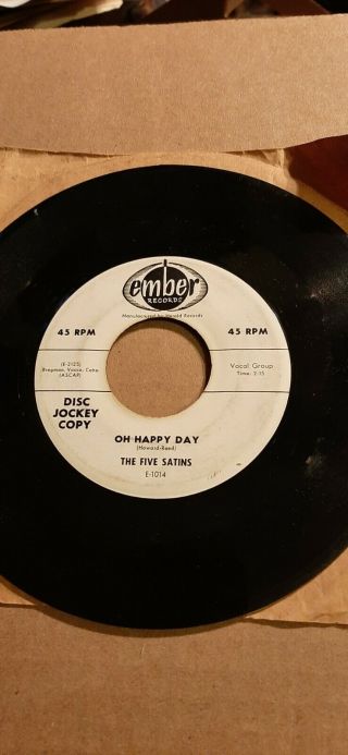 The Five Satins " Oh Happy Day " 1957 Ember Records E - 1014 Promo Doo Wop 45