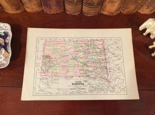 1894 Antique Map South Dakota Aberdeen Mitchell Rapid City Sioux Falls