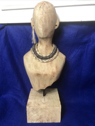 Vintage Wood Hand Crafted India Head Shoulders Tribal Statue,  Estate Find