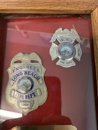 Long Beach Calif Fire Dept 1964 Engineer Retirement Shadow Box Badges